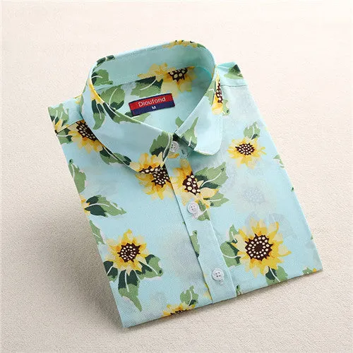 Autumn Floral Women Shirts with Long Sleeves Cotton Blouses Shirt Turn Down Collar Female Bodycon Shirts Women Feminine Shirt