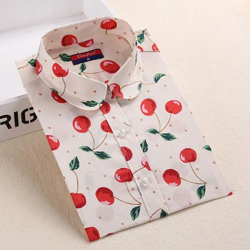 Autumn Floral Women Shirts with Long Sleeves Cotton Blouses Shirt Turn Down Collar Female Bodycon Shirts Women Feminine Shirt