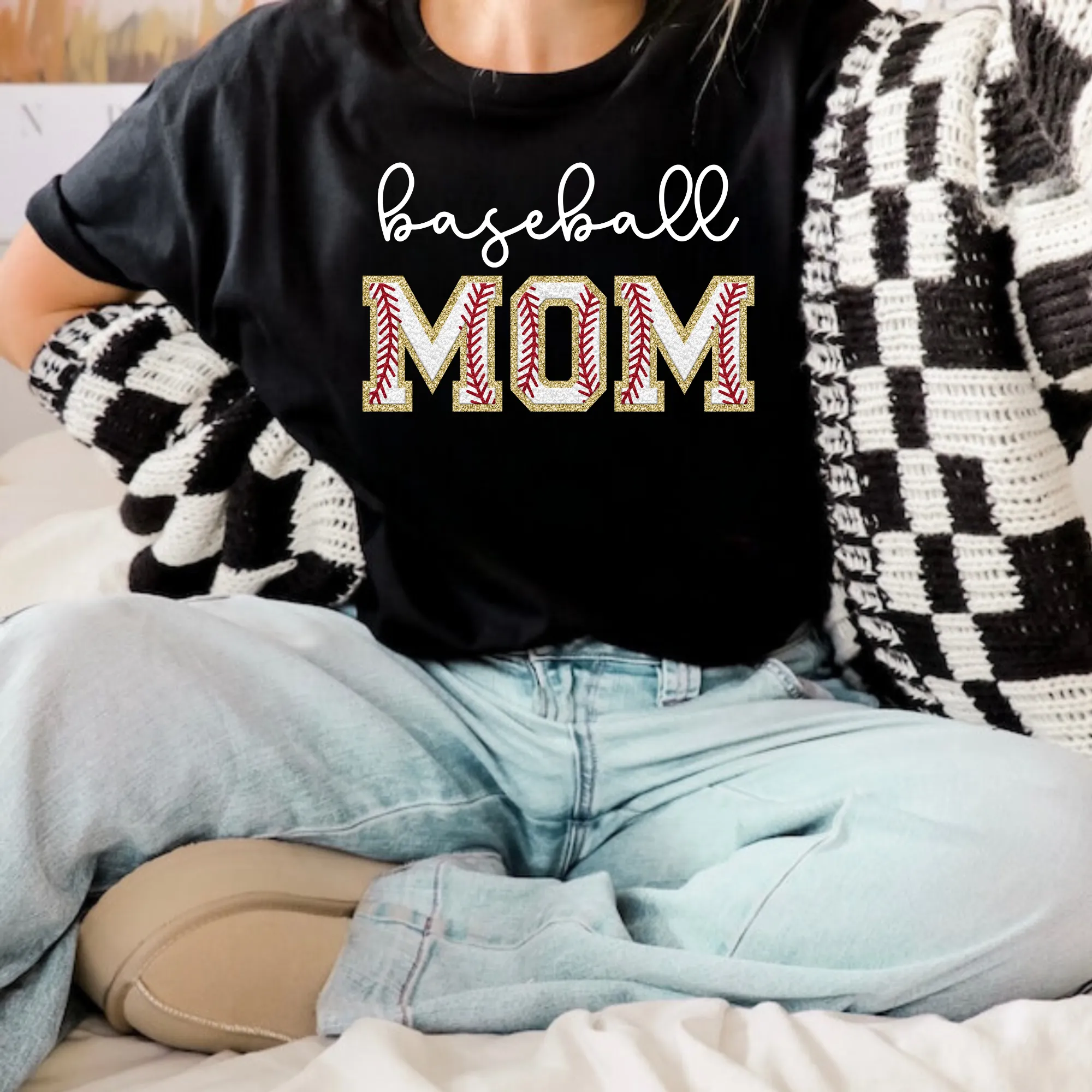 Baseball Mom Chenille Patch Shirt | Baseball Mom T-shirt