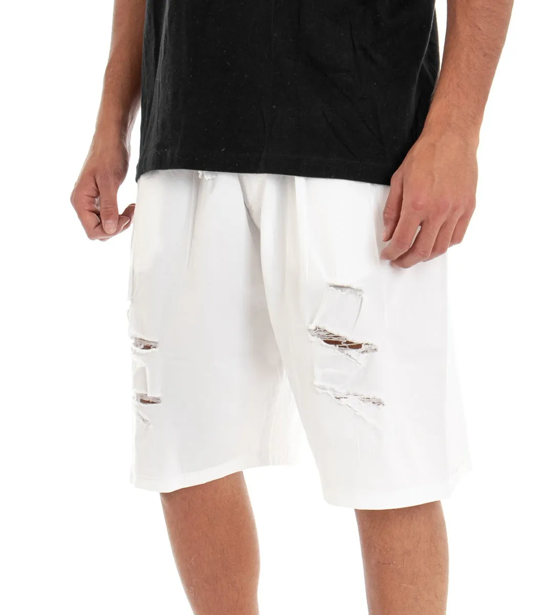 Bermuda Pantaloncino Uomo Shorts Over Tinta Unita Bianco Rotture GIOSAL-PC1527A