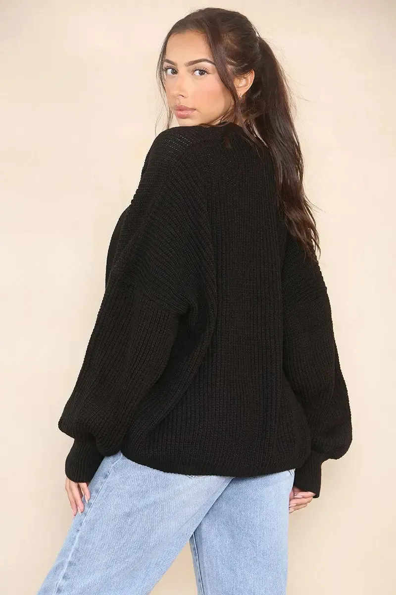 Black Versatile Knit Drop Shoulder Sweater Cardigan