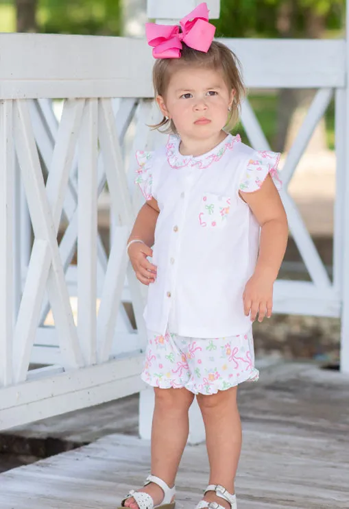 Bows and flowers Girls Shirt and Short Set Pima Cotton