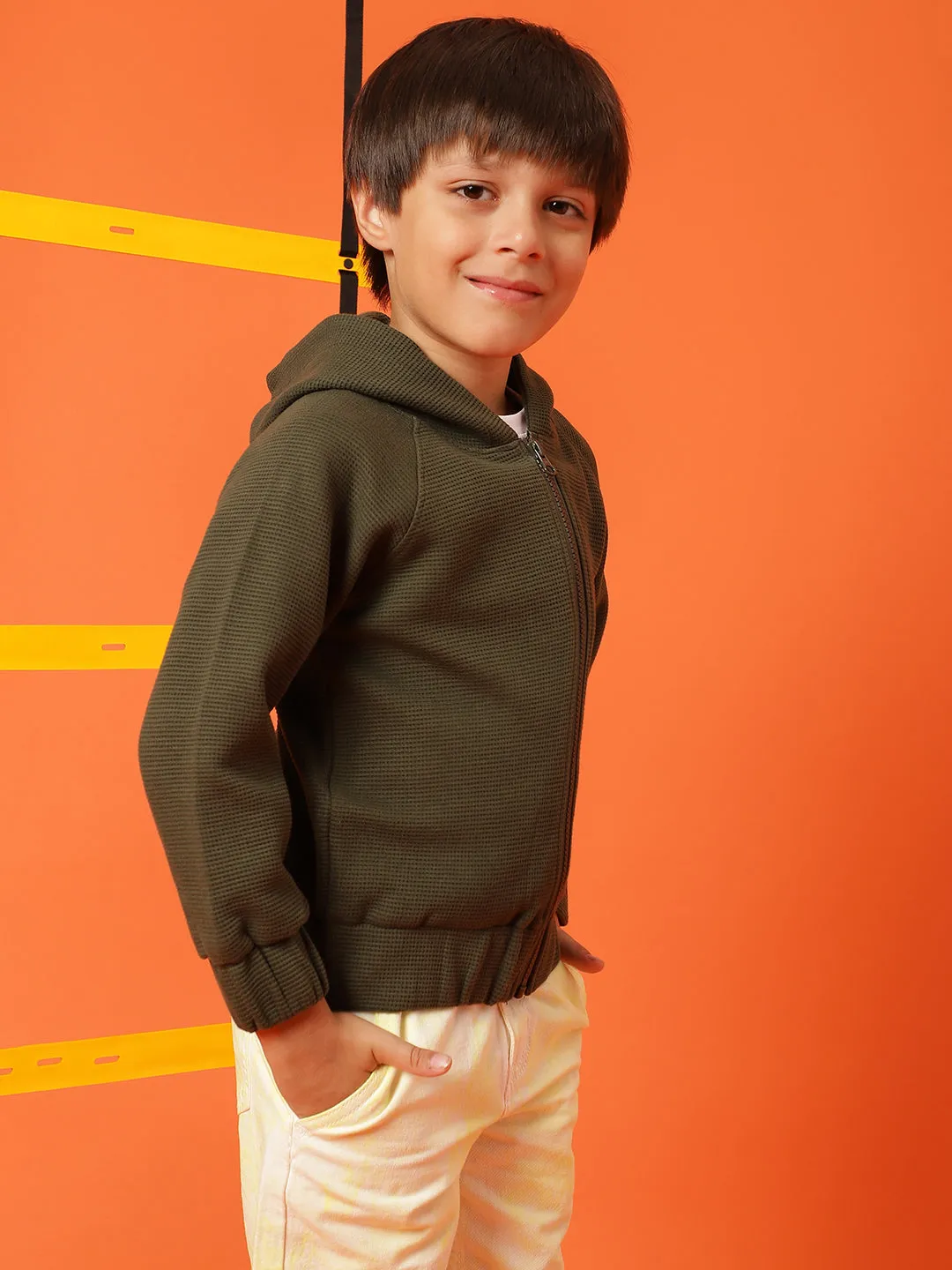 Boys Olive Lycra Solid Sweatshirt