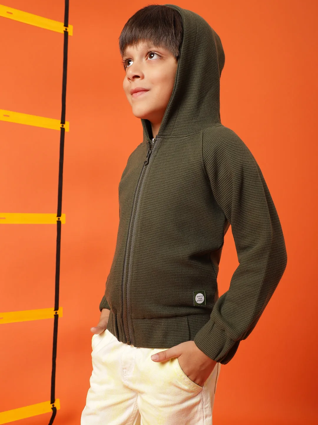 Boys Olive Lycra Solid Sweatshirt