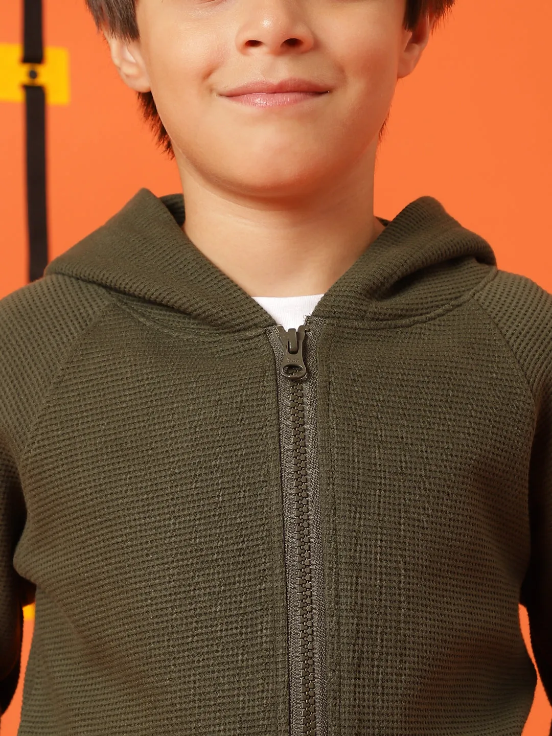 Boys Olive Lycra Solid Sweatshirt