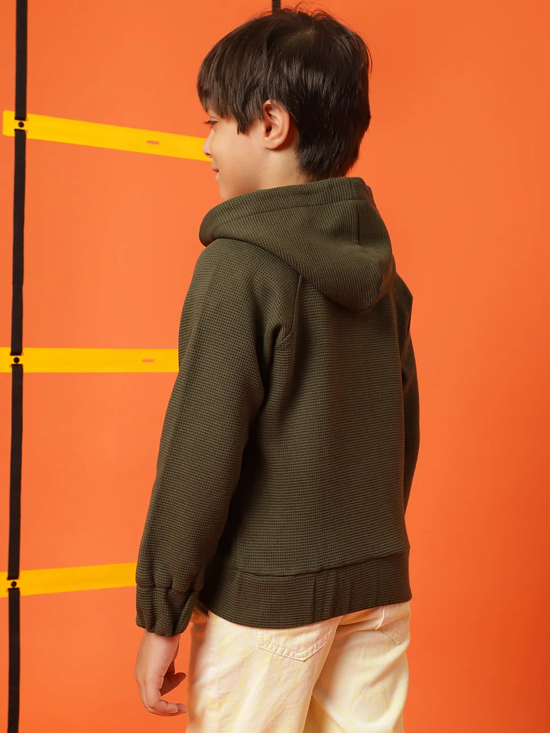 Boys Olive Lycra Solid Sweatshirt