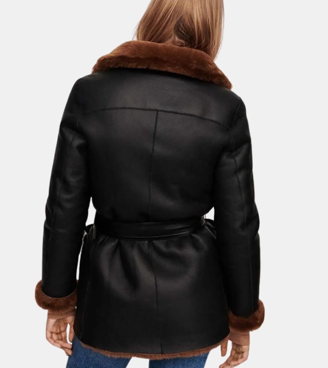 Brexley Women's Black Bomber Shearling Leather Coat