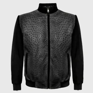 Buy Best Style Black Suede & Ostrich Leather Blouson Jacket