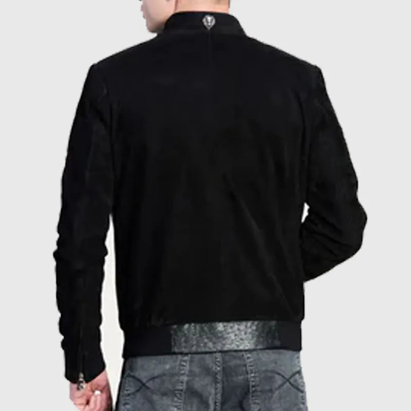 Buy Best Style Black Suede & Ostrich Leather Blouson Jacket