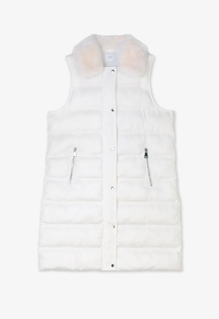 Choice Solid Quilted Sleeveless Puffer Coat Cream