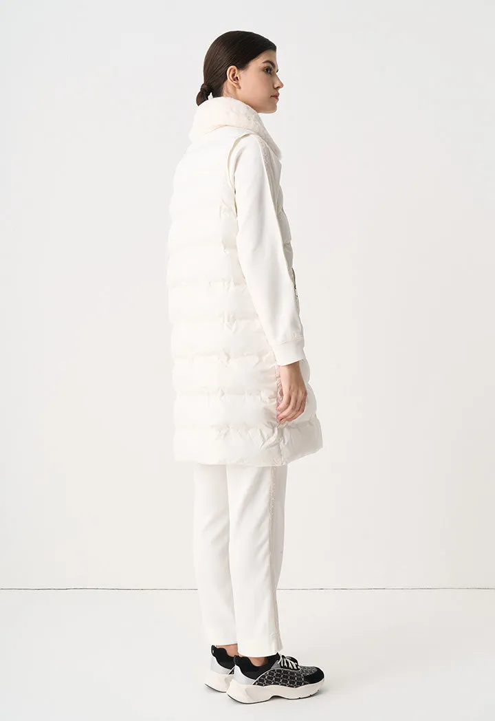 Choice Solid Quilted Sleeveless Puffer Coat Cream