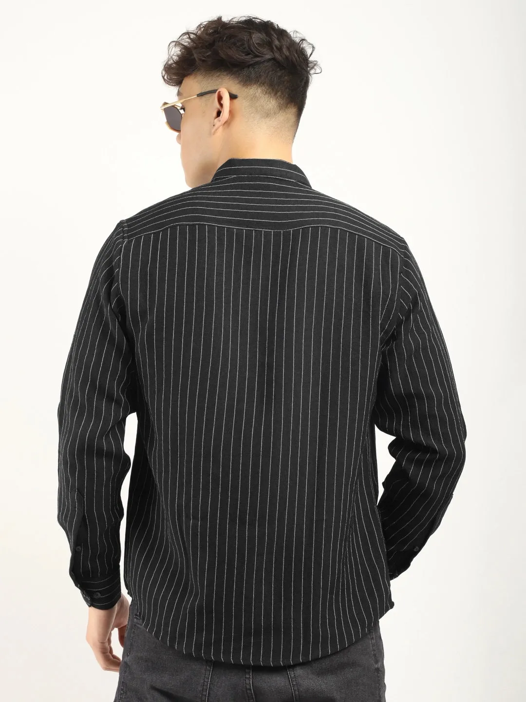 Fabric Linen Black Stitch Full Sleeve Shirt