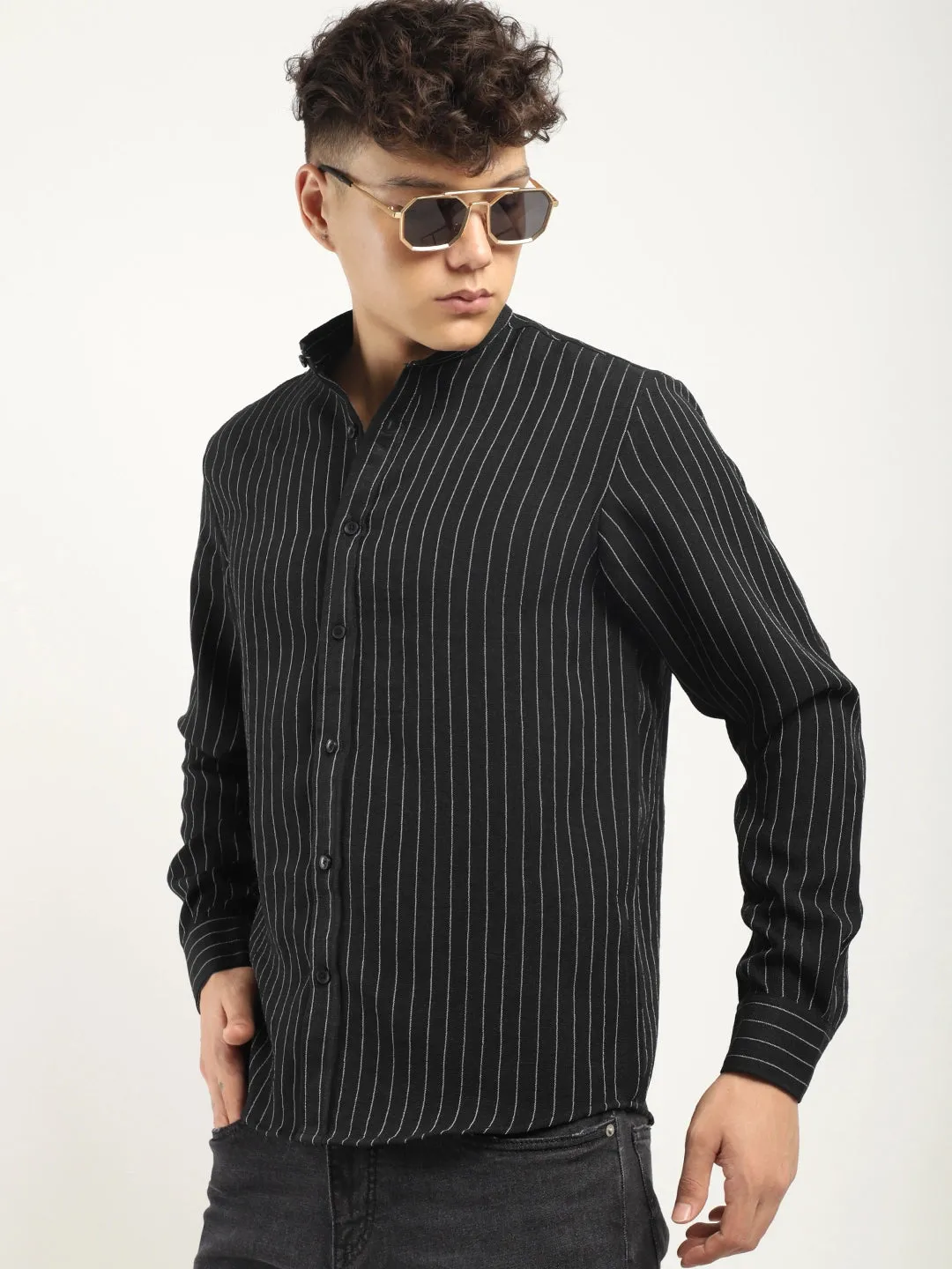 Fabric Linen Black Stitch Full Sleeve Shirt