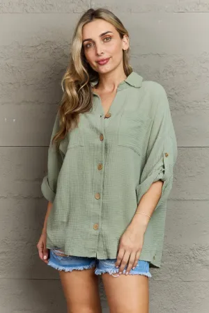 GeeGee Charming Chic Gauze Button Down Top