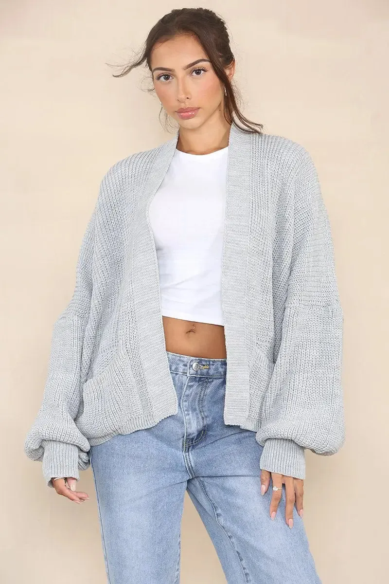 Grey Versatile Knit Drop Shoulder Sweater Cardigan