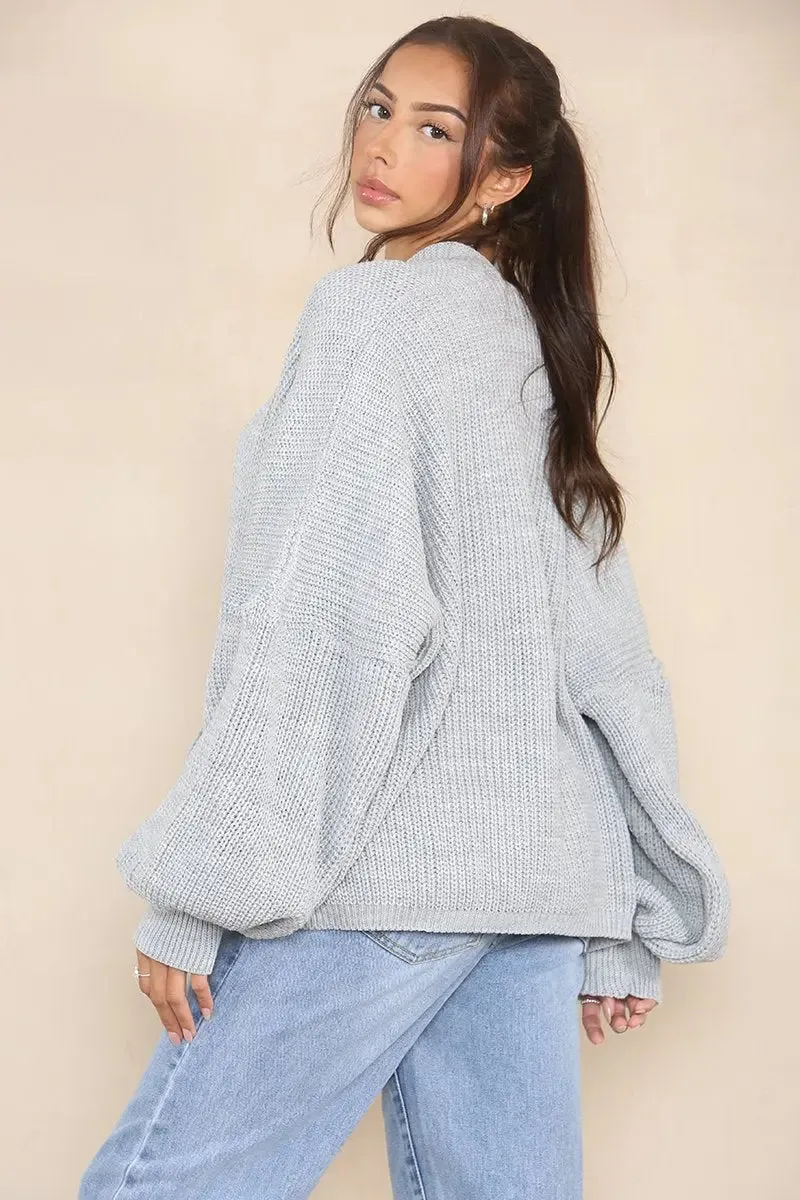 Grey Versatile Knit Drop Shoulder Sweater Cardigan