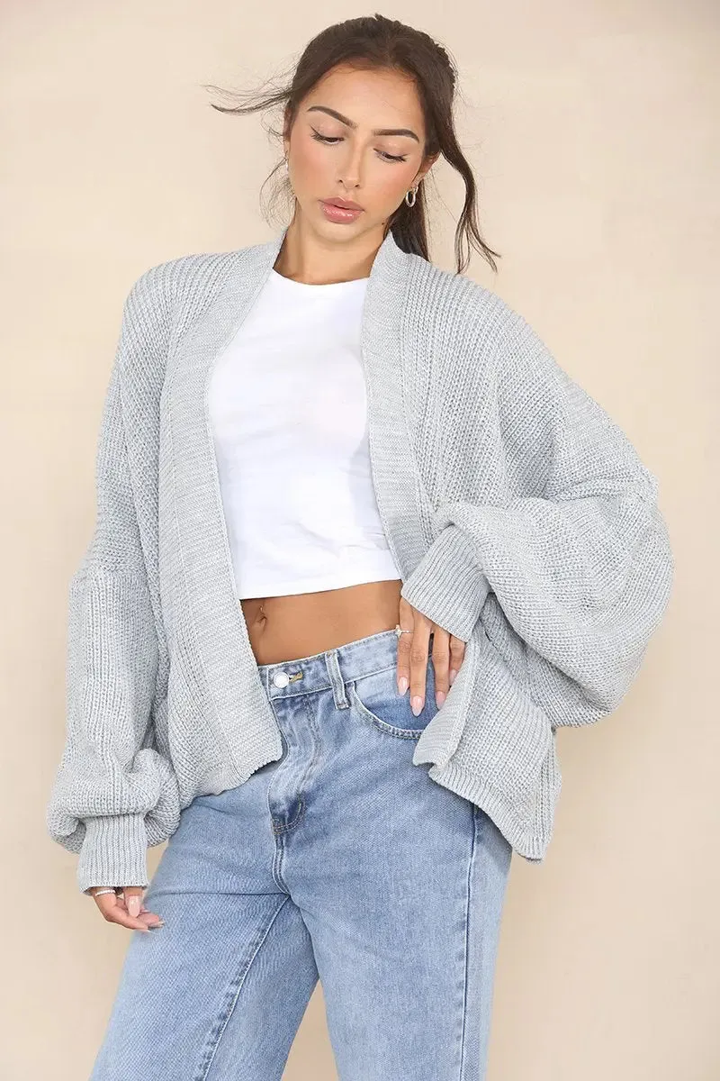 Grey Versatile Knit Drop Shoulder Sweater Cardigan