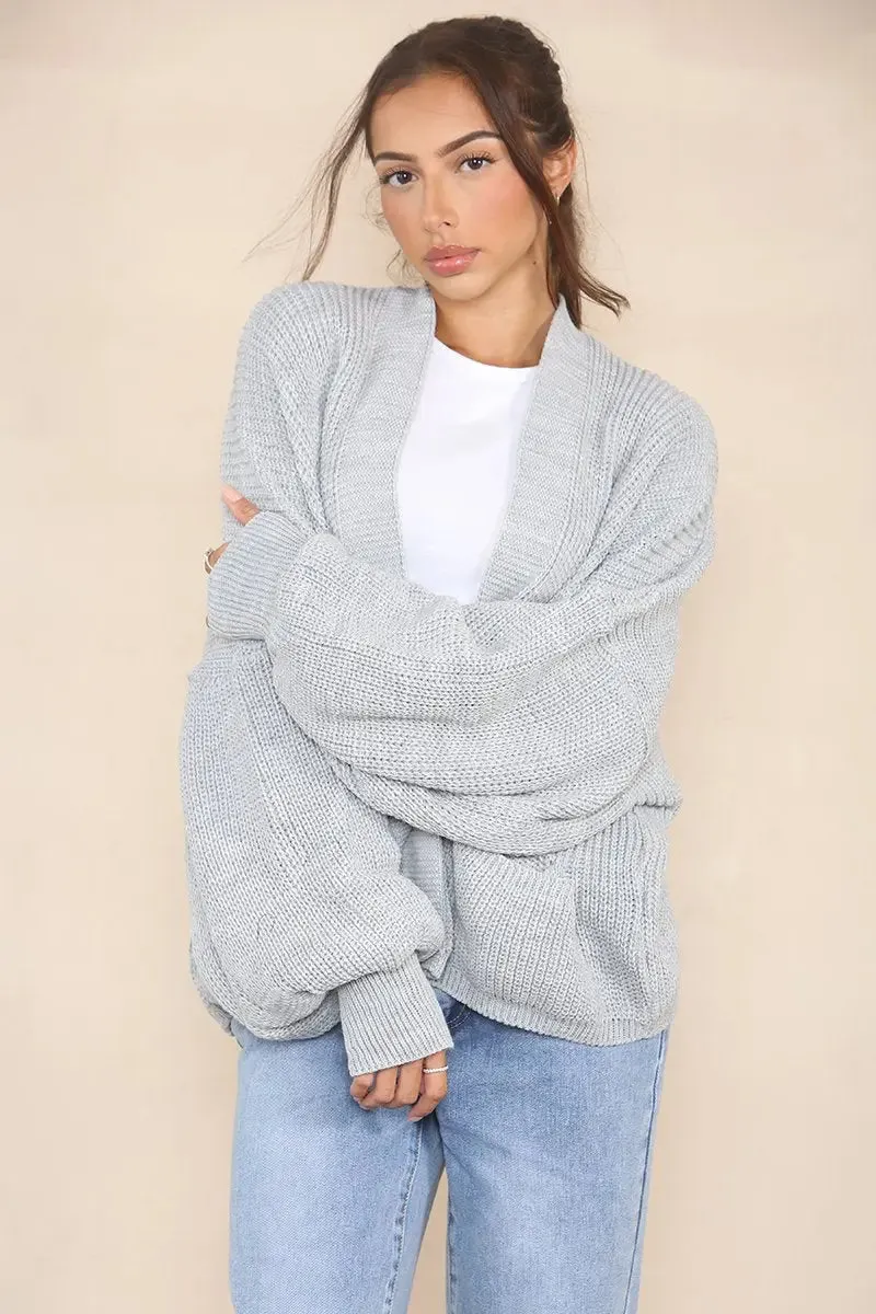 Grey Versatile Knit Drop Shoulder Sweater Cardigan