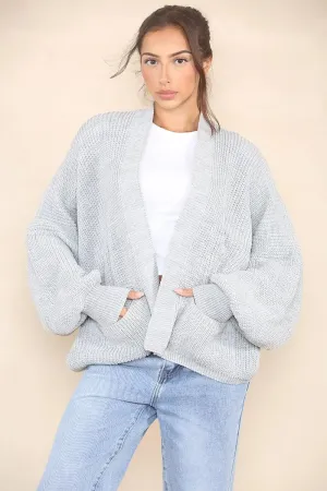 Grey Versatile Knit Drop Shoulder Sweater Cardigan