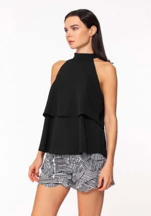 Isle Apparel Black Dual Layer High-Collar Top