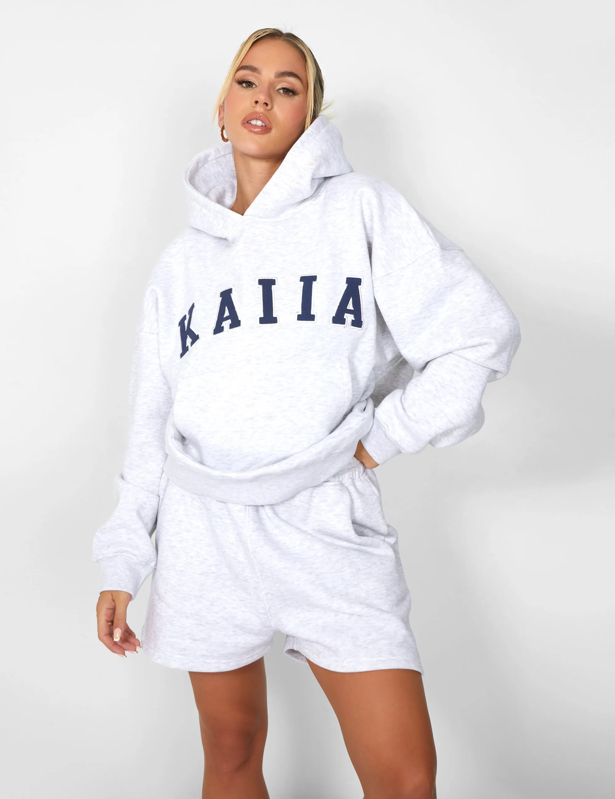 Kaiia Slogan Oversized Hoodie In Grey Marl