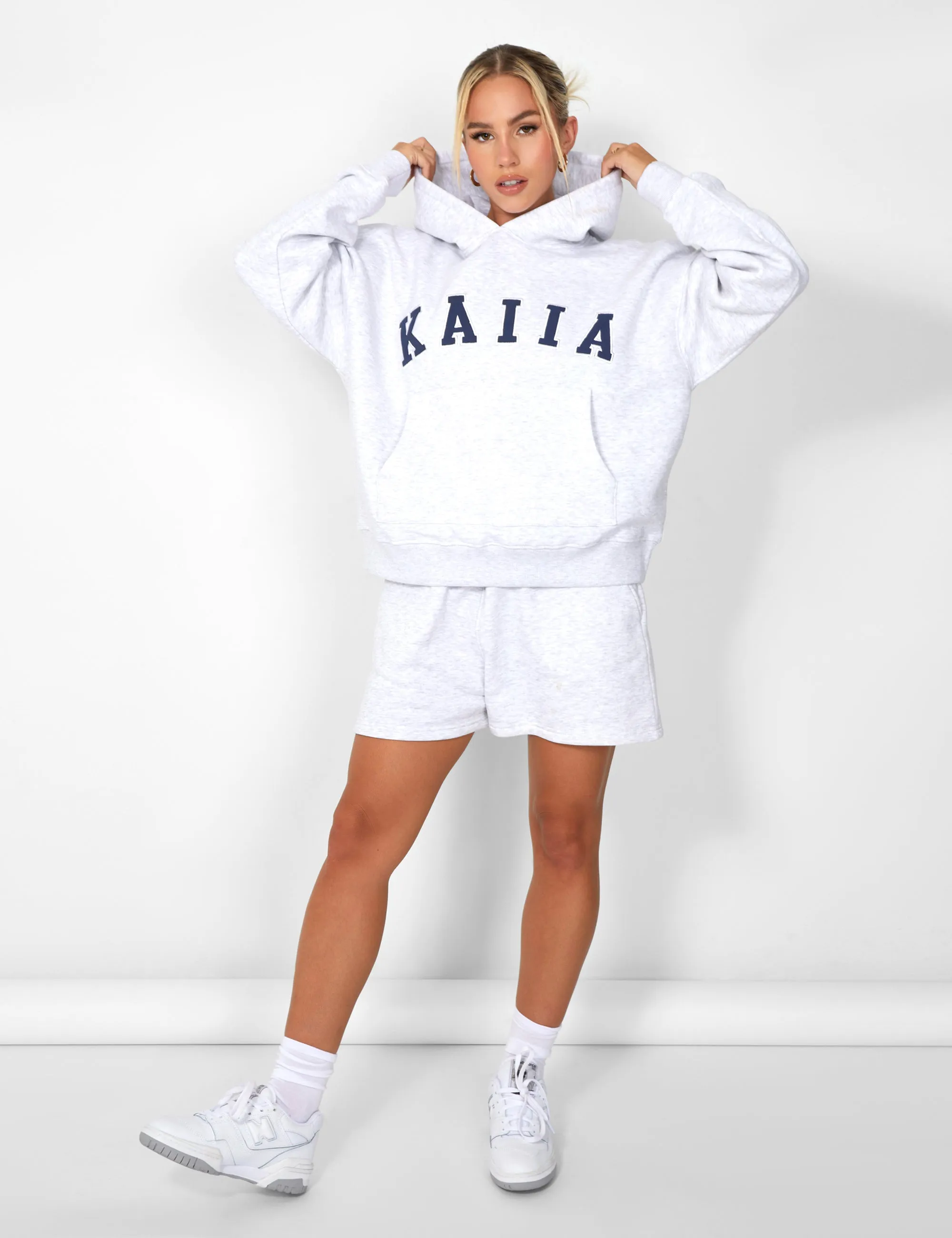 Kaiia Slogan Oversized Hoodie In Grey Marl