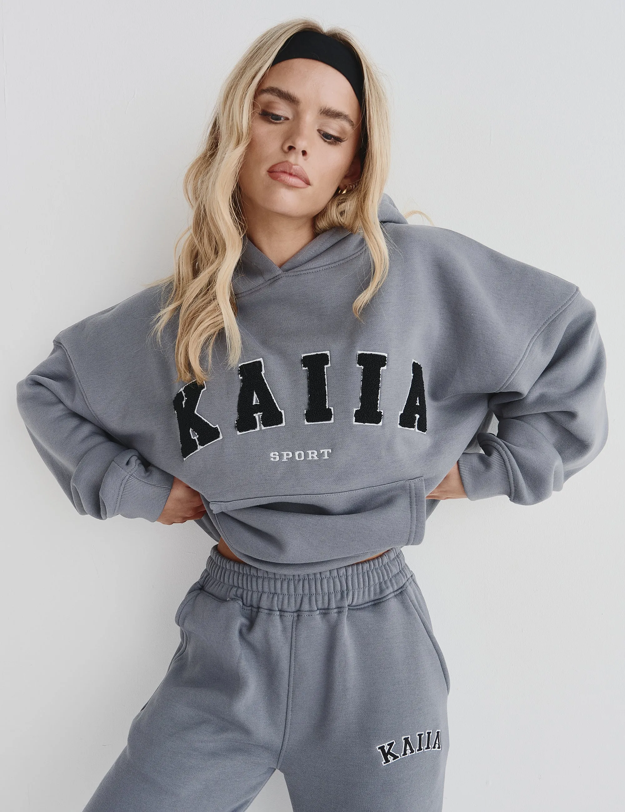 Kaiia Sport Oversized Logo Hoodie in Charcoal Grey