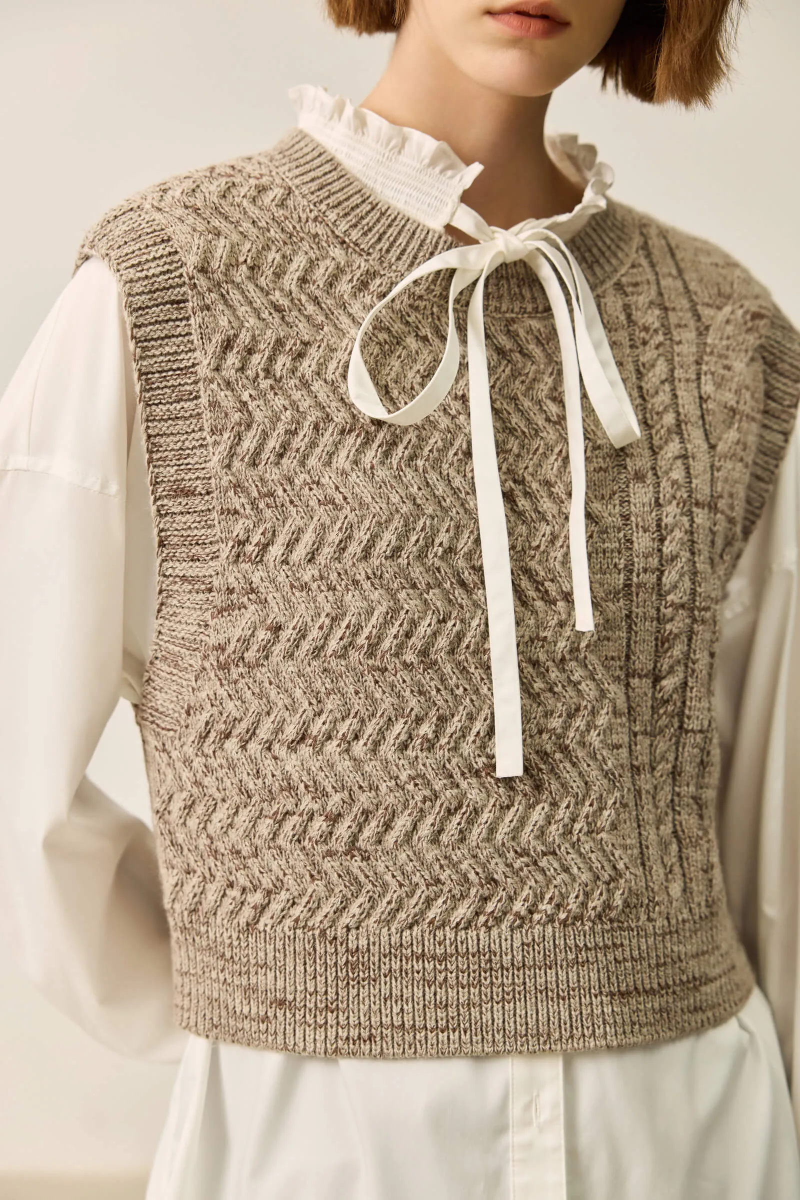 LILY Asymmetrical Cable-Knit Sleeveless Vest