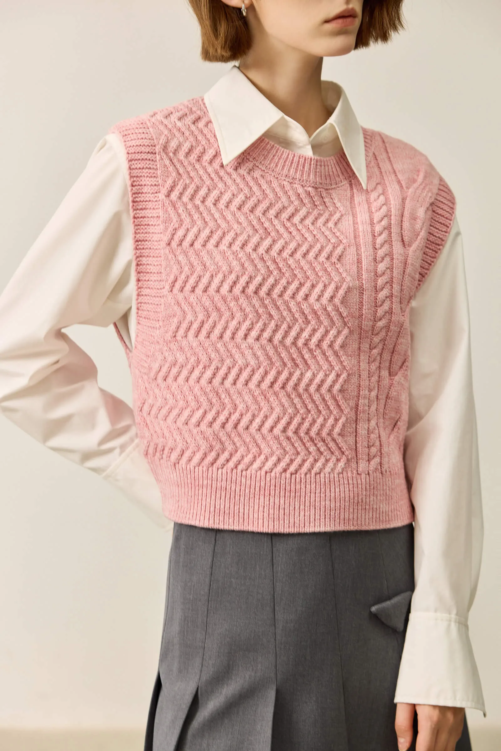 LILY Asymmetrical Cable-Knit Sleeveless Vest