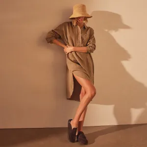 Linen Shirt Dress - Cashew Pigment