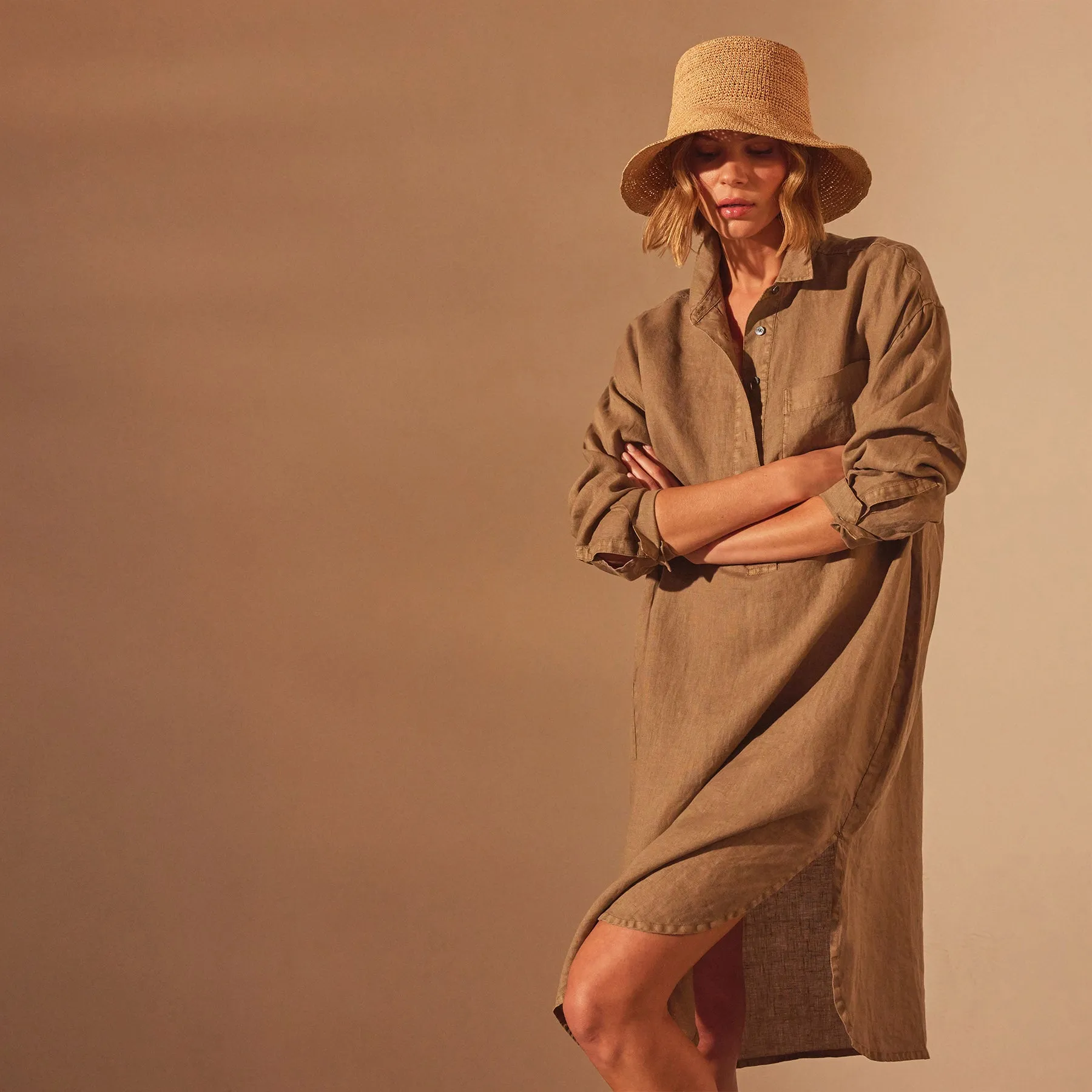 Linen Shirt Dress - Cashew Pigment