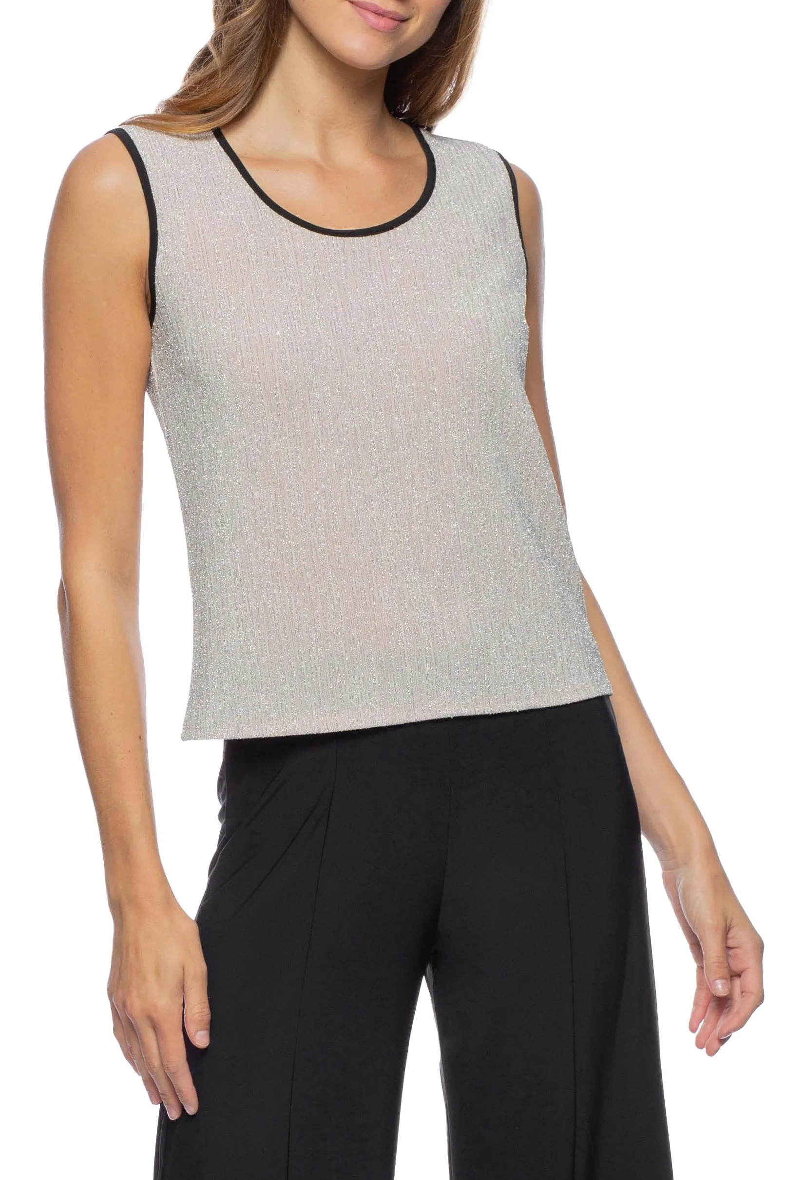 Marina Scoop Neck Sleeveless Metallic Glitter Knit Twinset