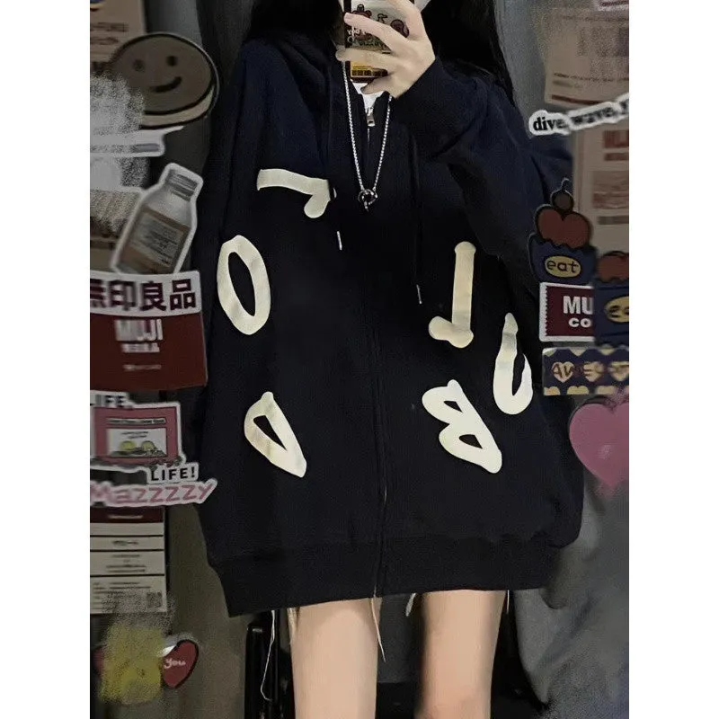 METAVERSMALL Fat mm spring and autumn new hooded cardigan sweater women's 2-150kg extra large size loose and versatile thin coat ins tide