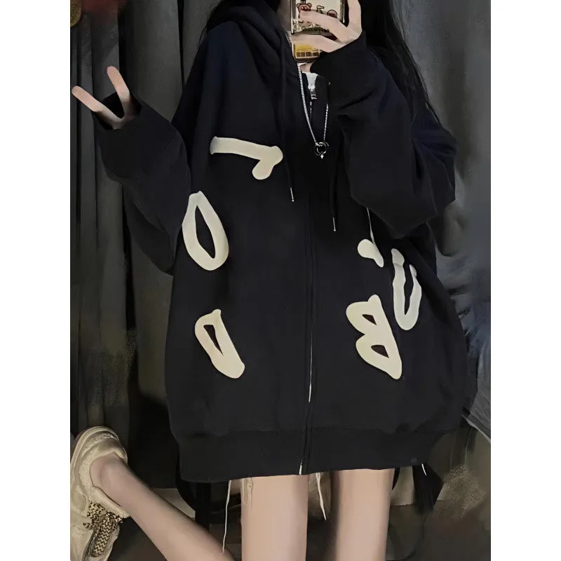 METAVERSMALL Fat mm spring and autumn new hooded cardigan sweater women's 2-150kg extra large size loose and versatile thin coat ins tide