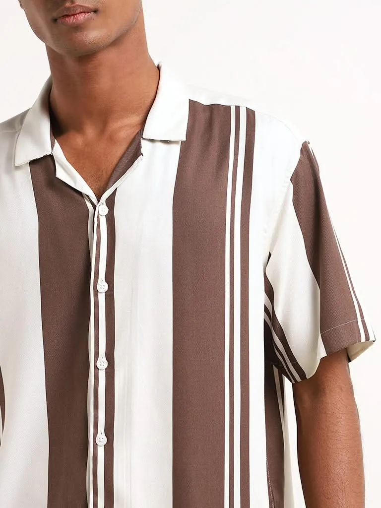 Nuon Brown Striped Relaxed-Fit Shirt