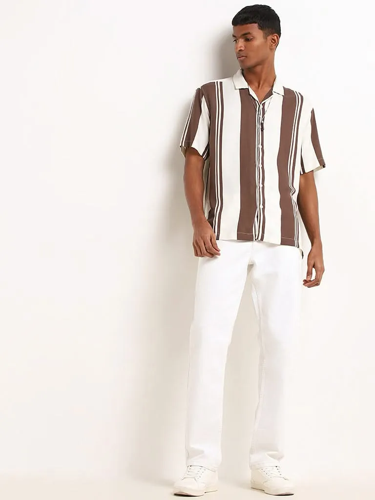 Nuon Brown Striped Relaxed-Fit Shirt