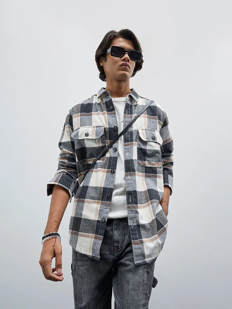 Nuon Charcoal Checkered Relaxed-Fit Shirt