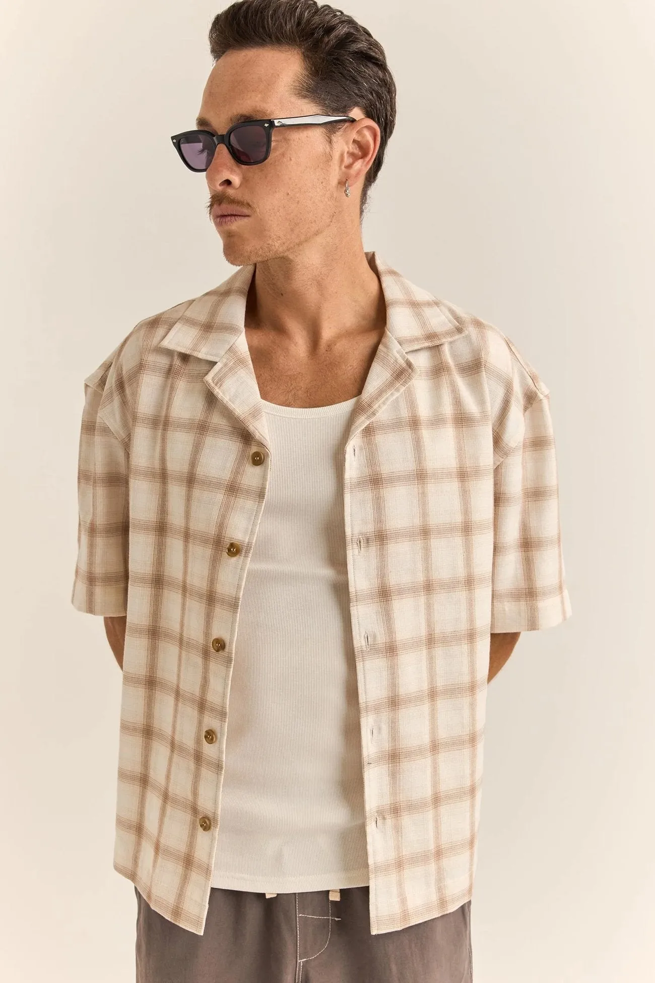 Relaxed Check Short Sleeve Shirt Natural