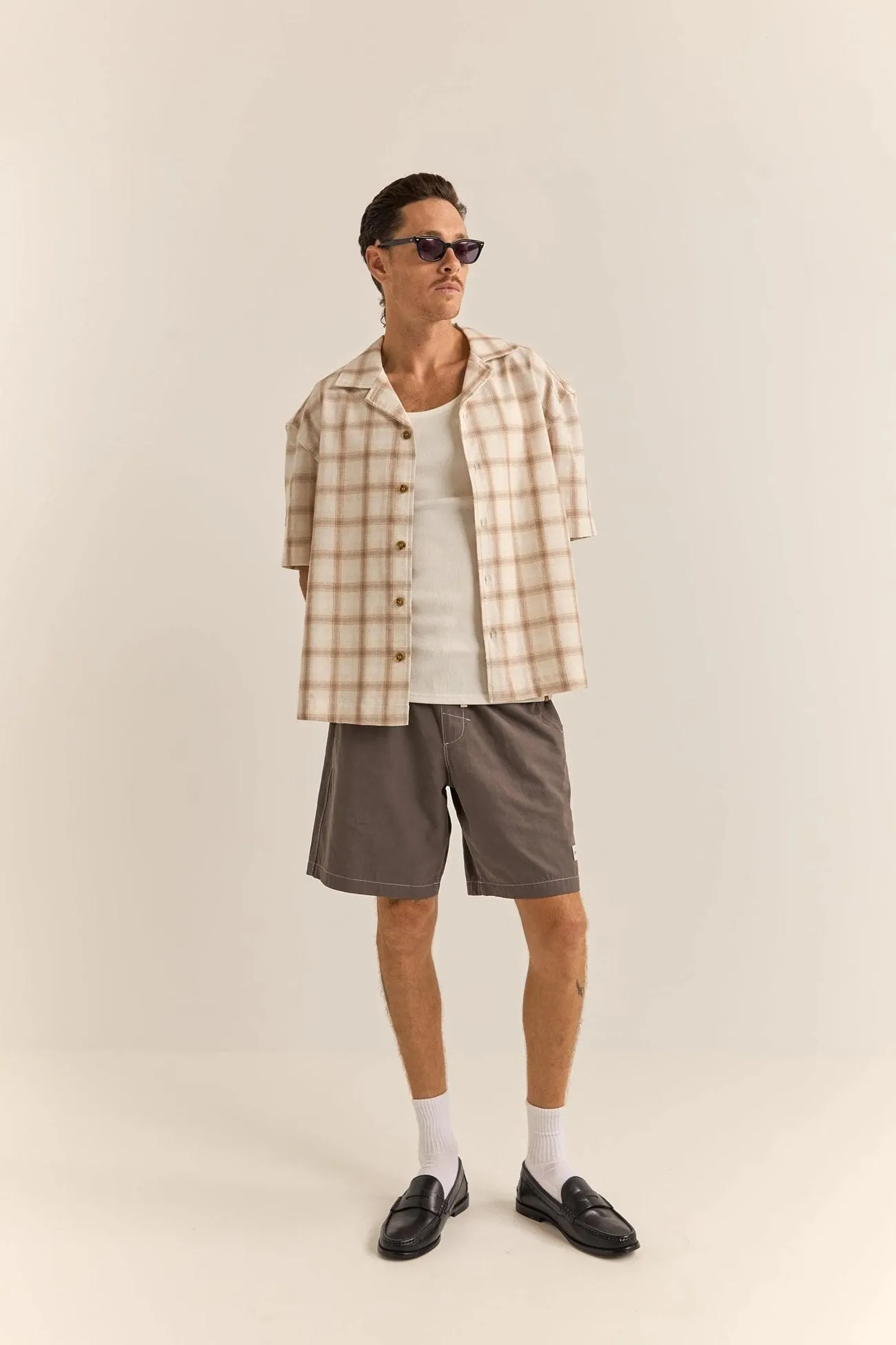 Relaxed Check Short Sleeve Shirt Natural