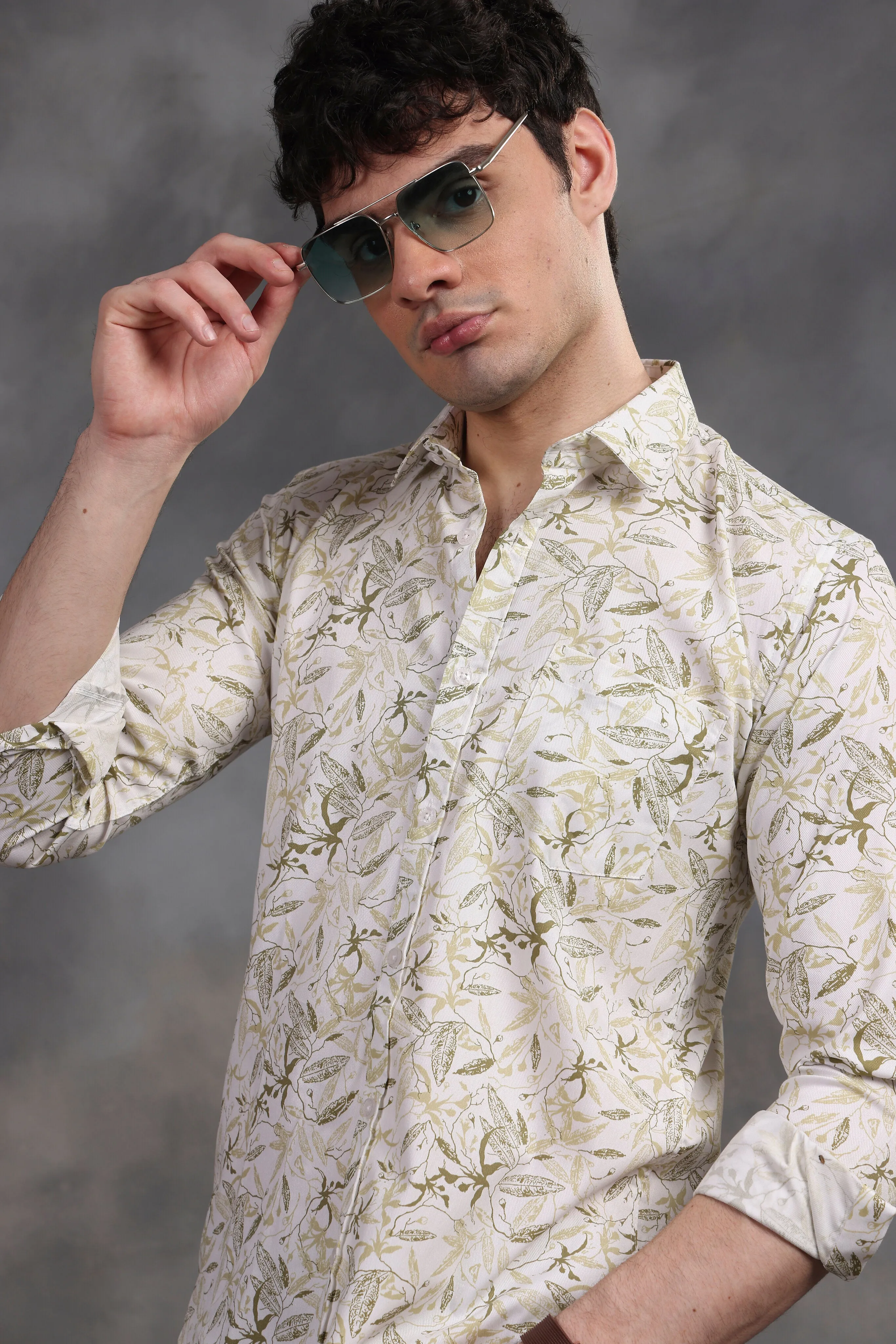 RELAXED PRINTED CASUAL LYCRA COTTON SHIRT