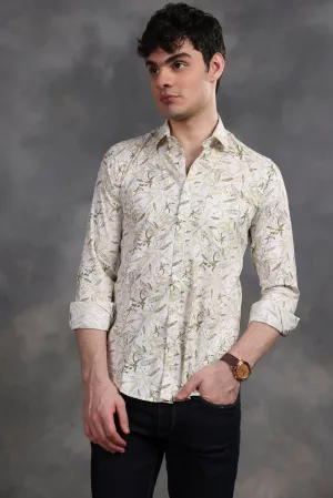 RELAXED PRINTED CASUAL LYCRA COTTON SHIRT