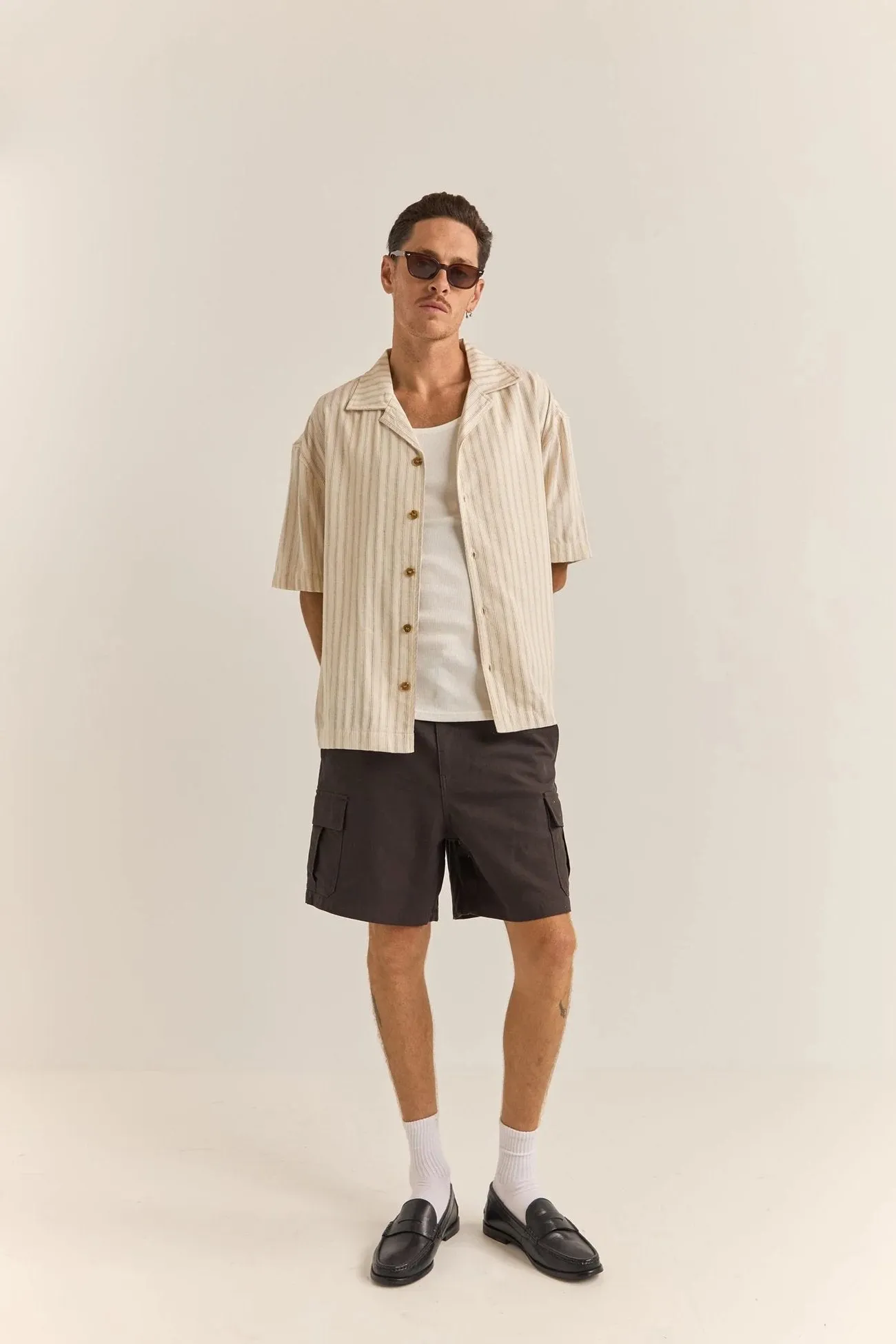 Relaxed Stripe Short Sleeve Shirt Natural