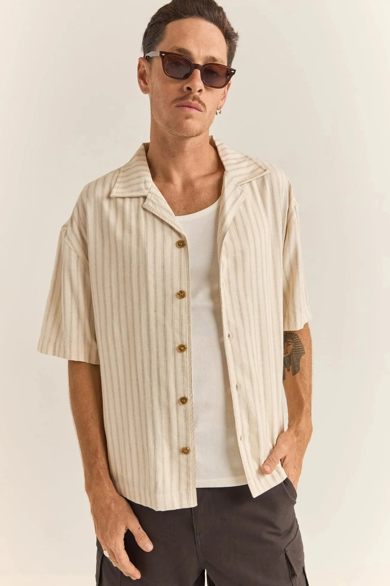 Relaxed Stripe Short Sleeve Shirt Natural