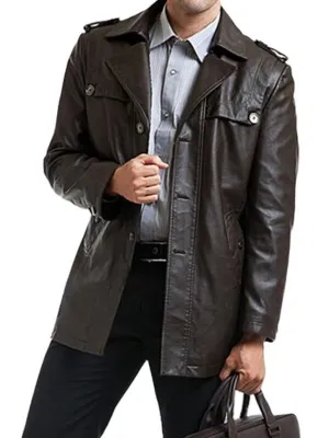 Single-Breasted Men's Black Motorcycle Leather Coat