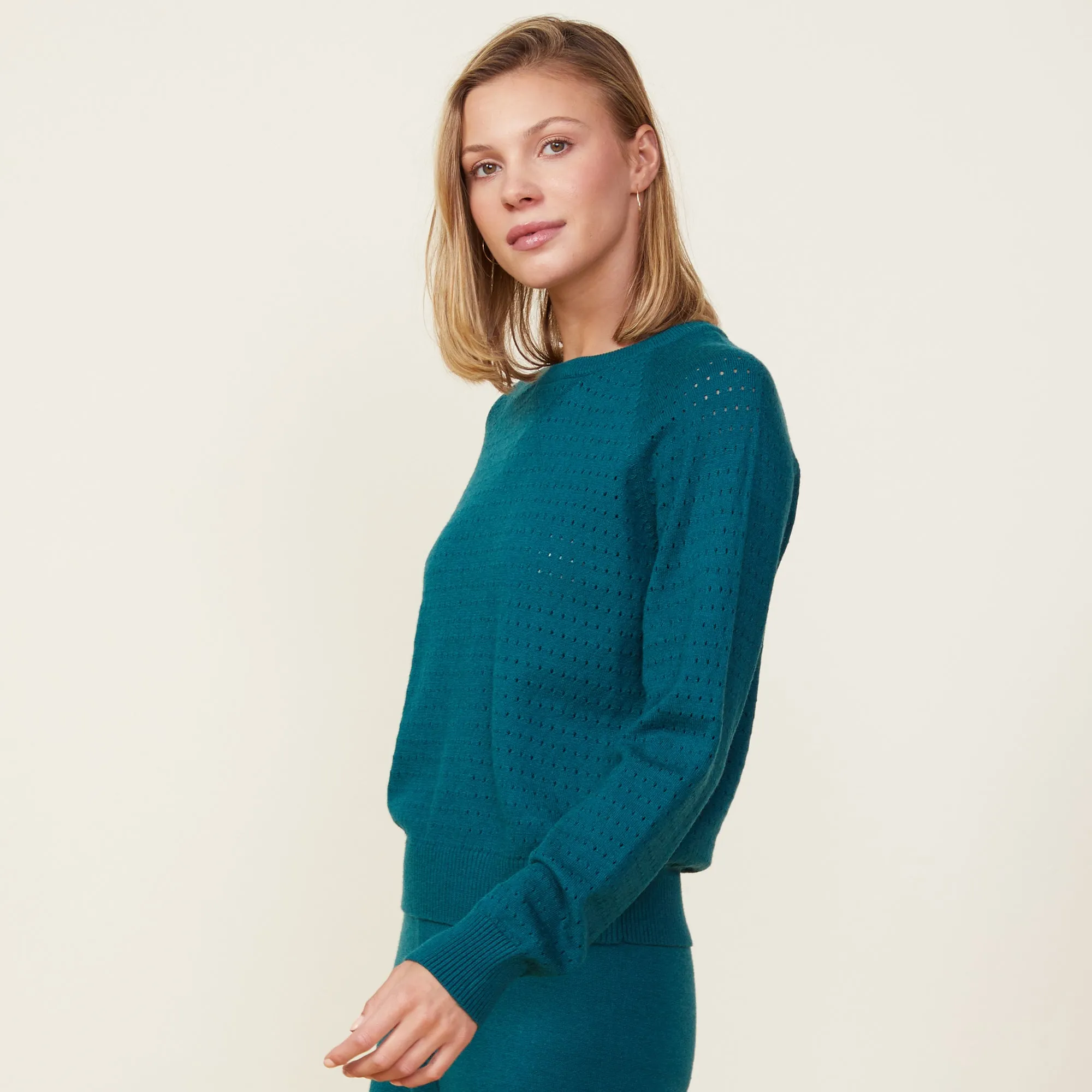 Soft Knit Pointelle Raglan Sweater