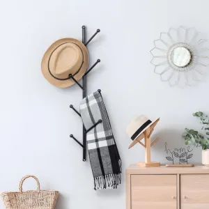 Wall Mounted Black Metal Hat and Coat Hanger Tree, Hanging Garment Rack with Branch Style Hooks