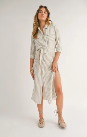 White Sand Shirt Midi Dress