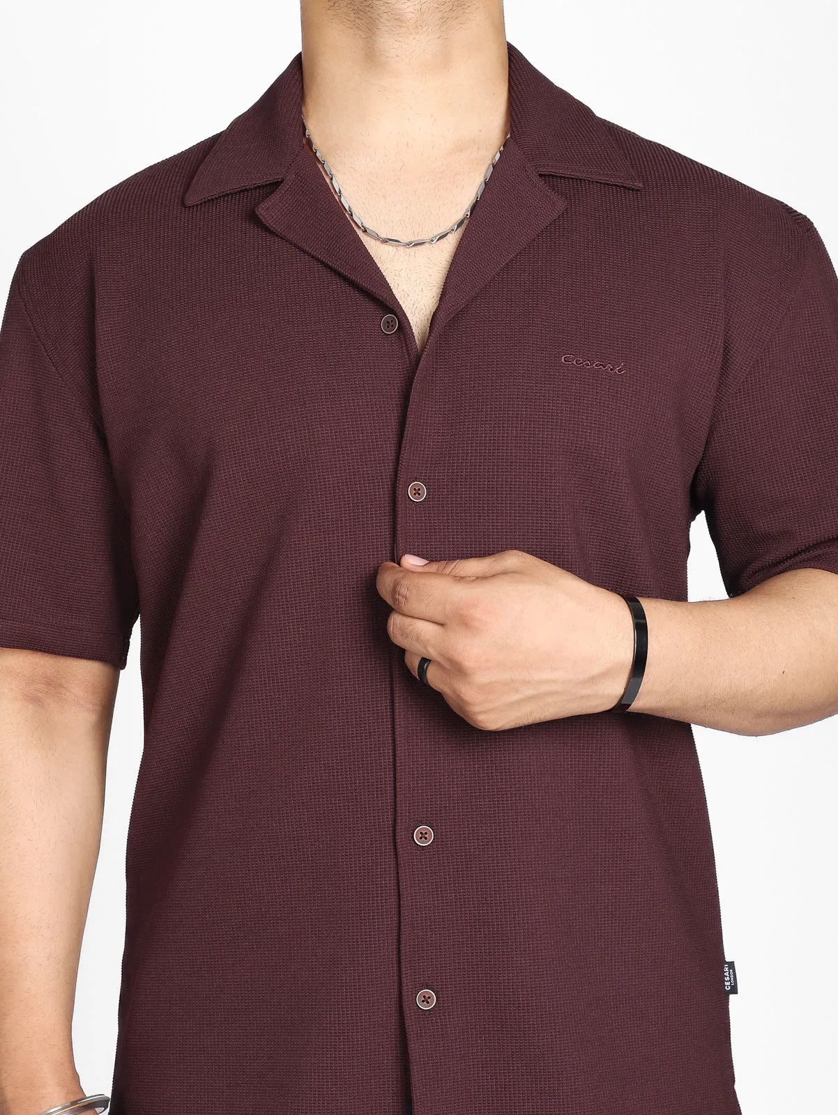 Wine Textured Bowling Shirt