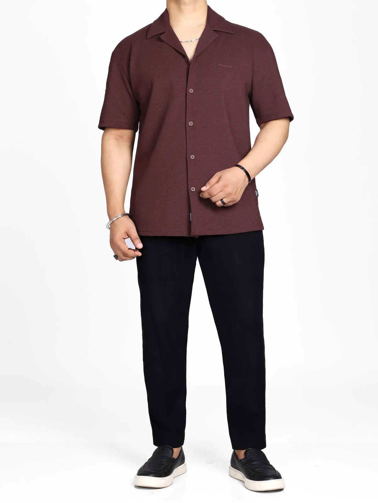 Wine Textured Bowling Shirt