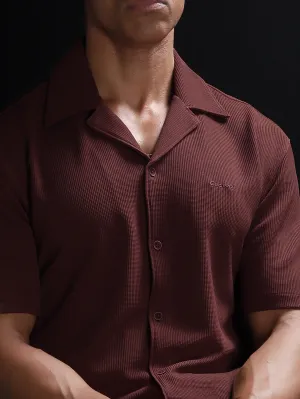 Wine Textured Bowling Shirt